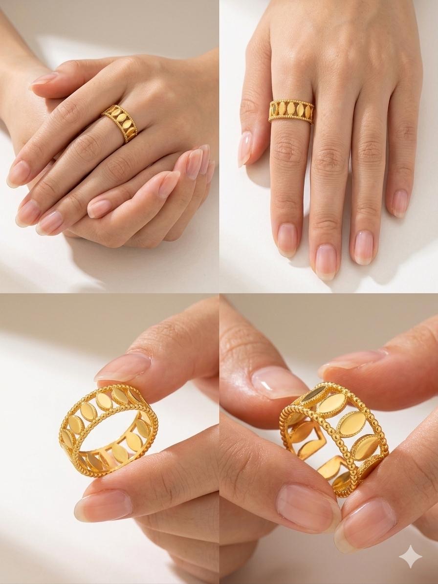 Gold Plated Adjustable Anti Tarnish Open Band Ring