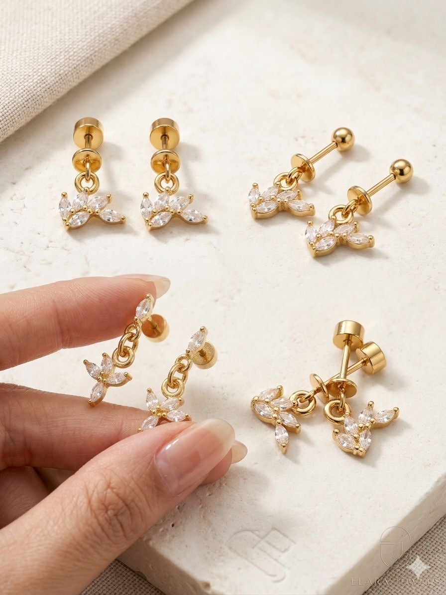Golden Petal Pavé Flower Studs
