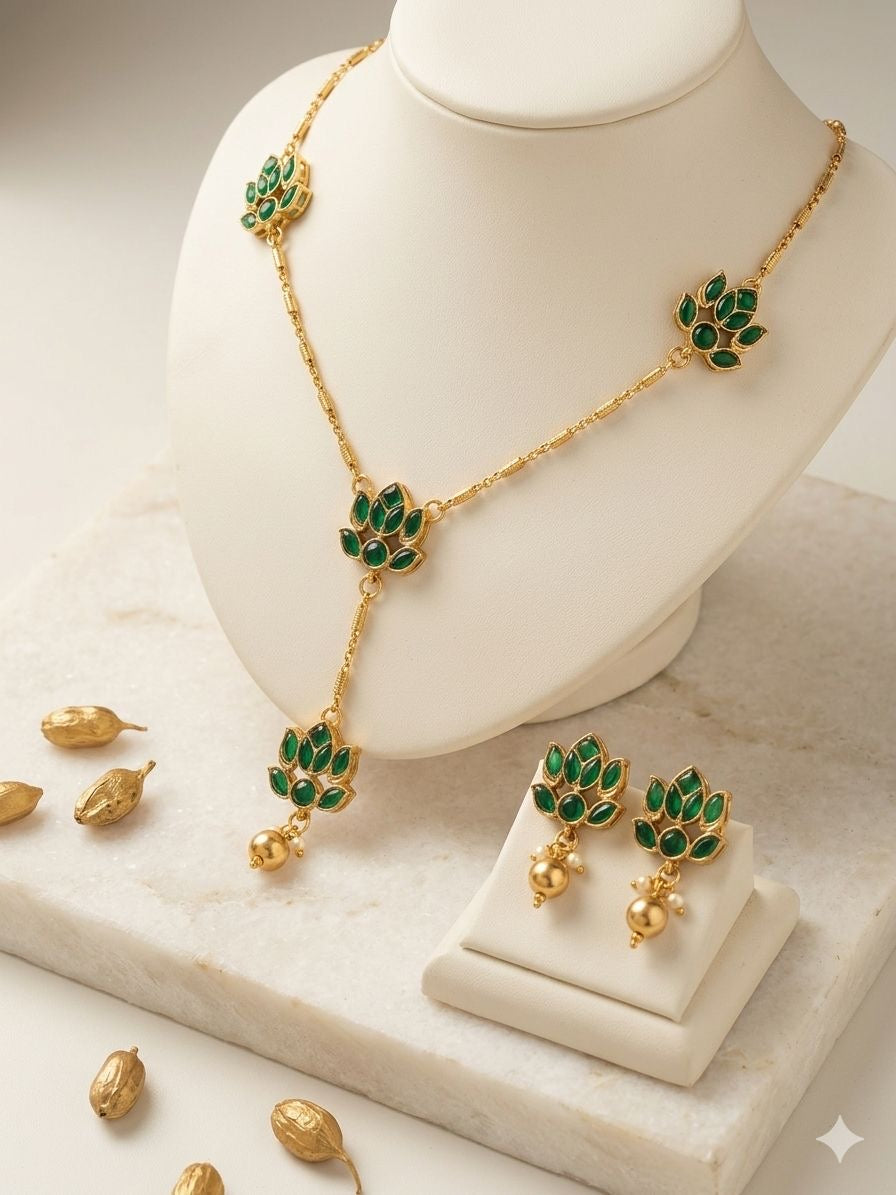 Emerald Lotus Gold Jewelry Set