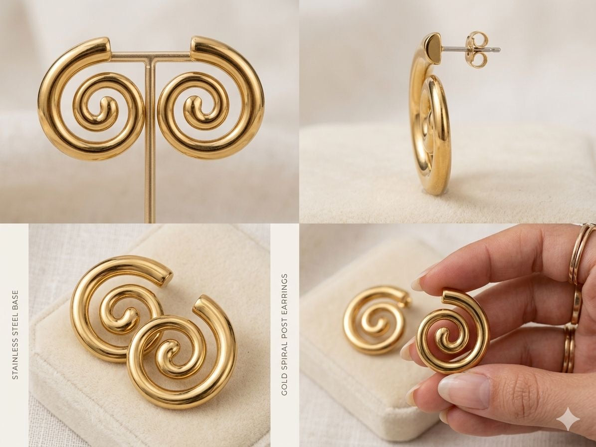 Chunky Gold Spiral Post Earrings