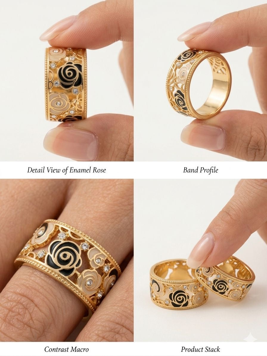 Noir Bloom Enamel Rose Ring