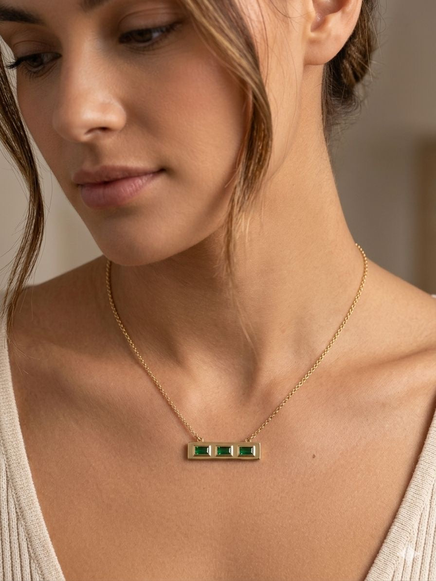 Emerald Line Bar Necklace