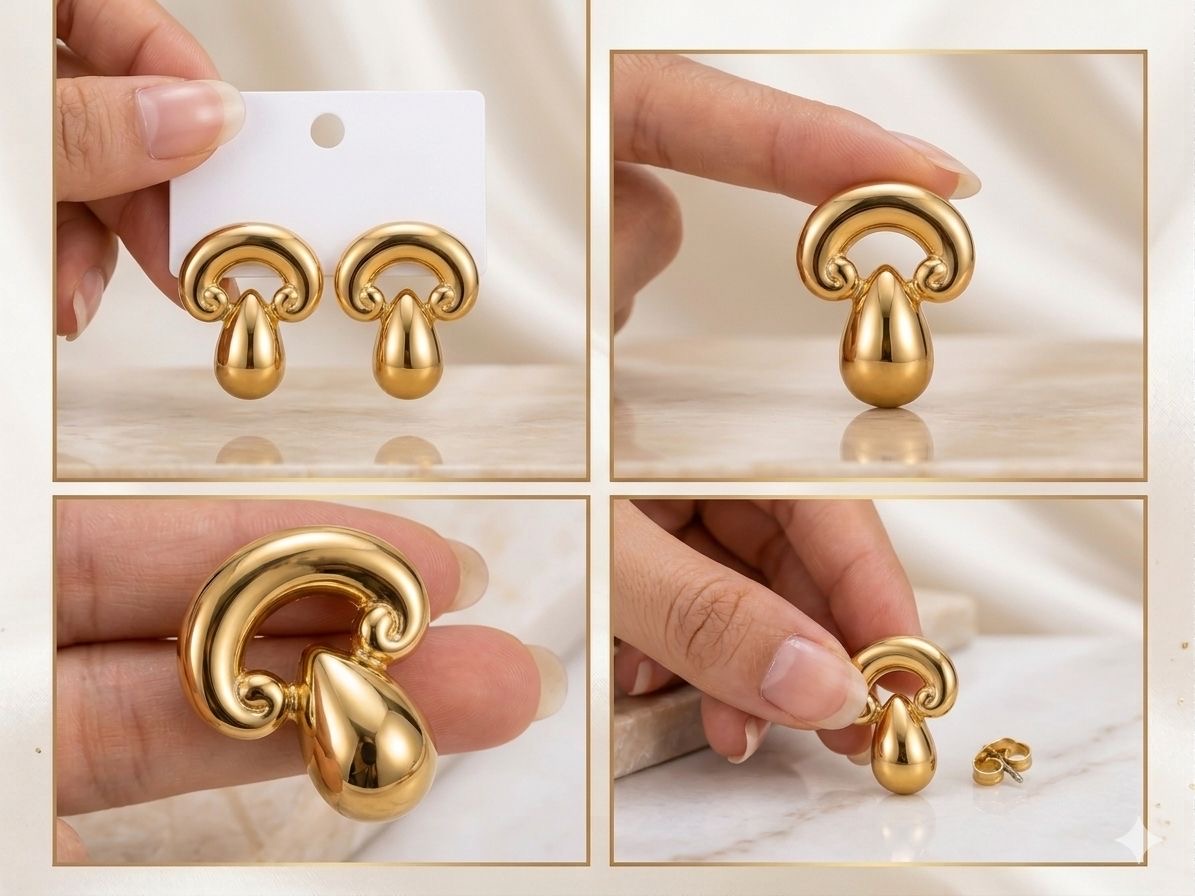 Abstract Teardrop Scroll Stud Earrings