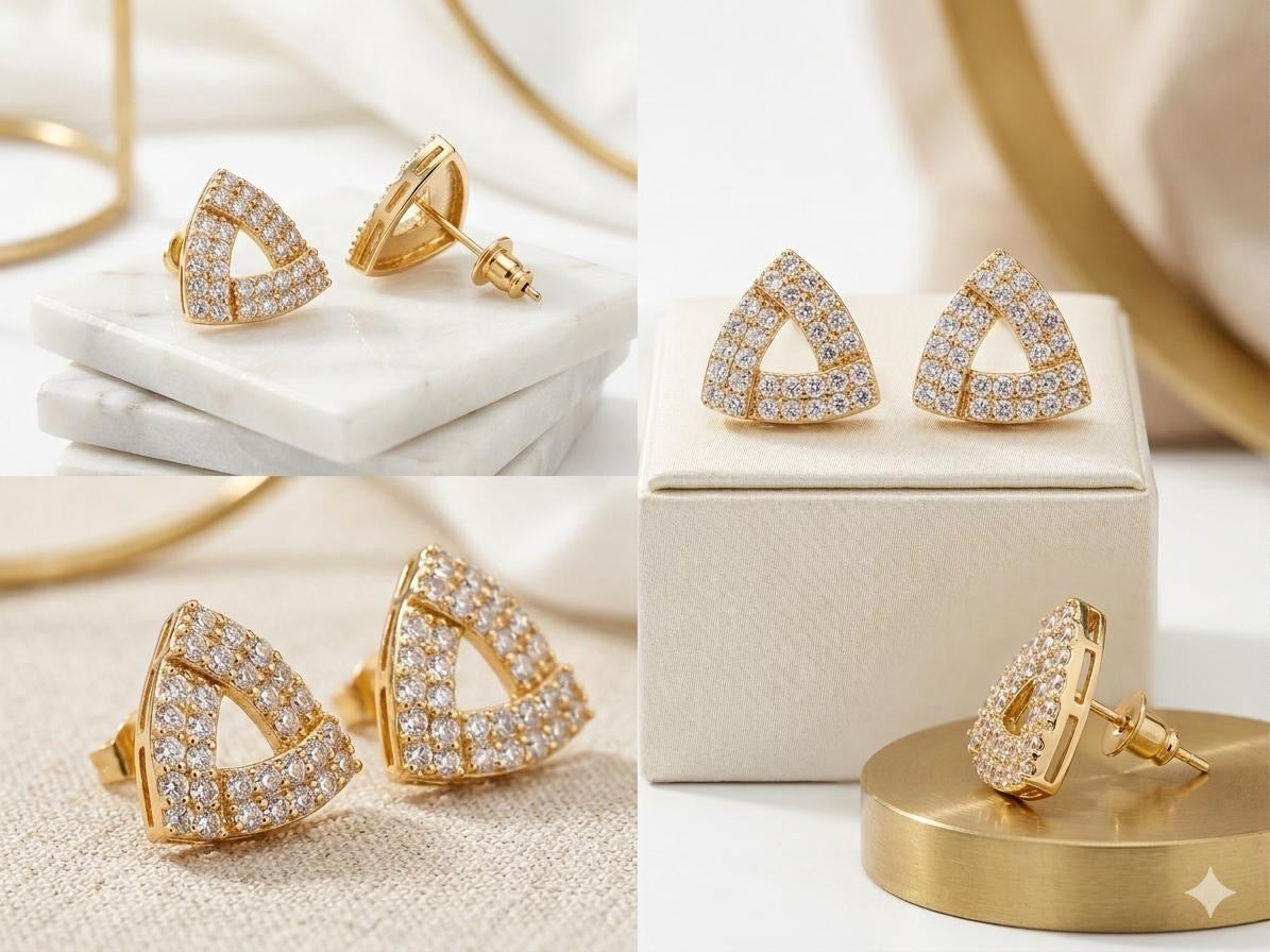 Geometric Triangle Pavé Stud Earrings