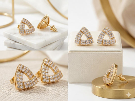Geometric Triangle Pavé Stud Earrings