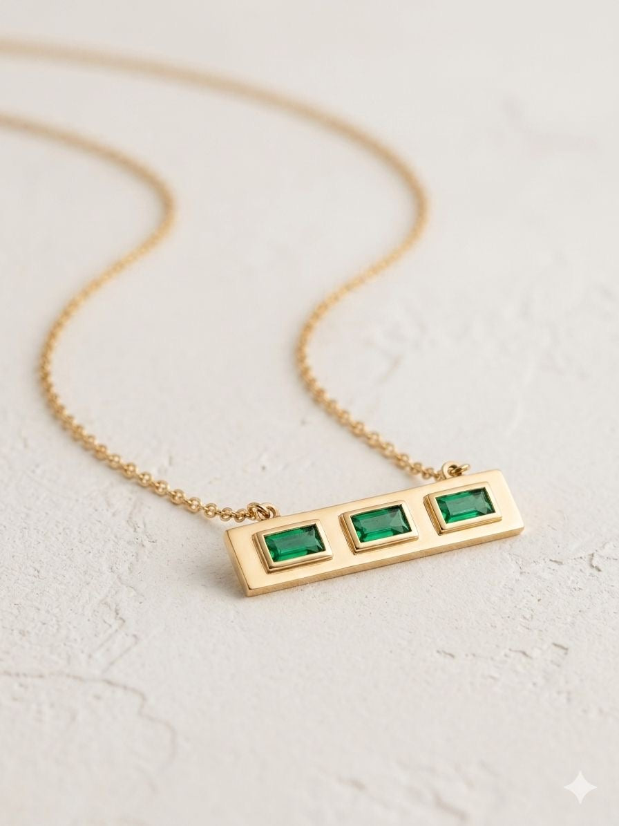 Emerald Line Bar Necklace