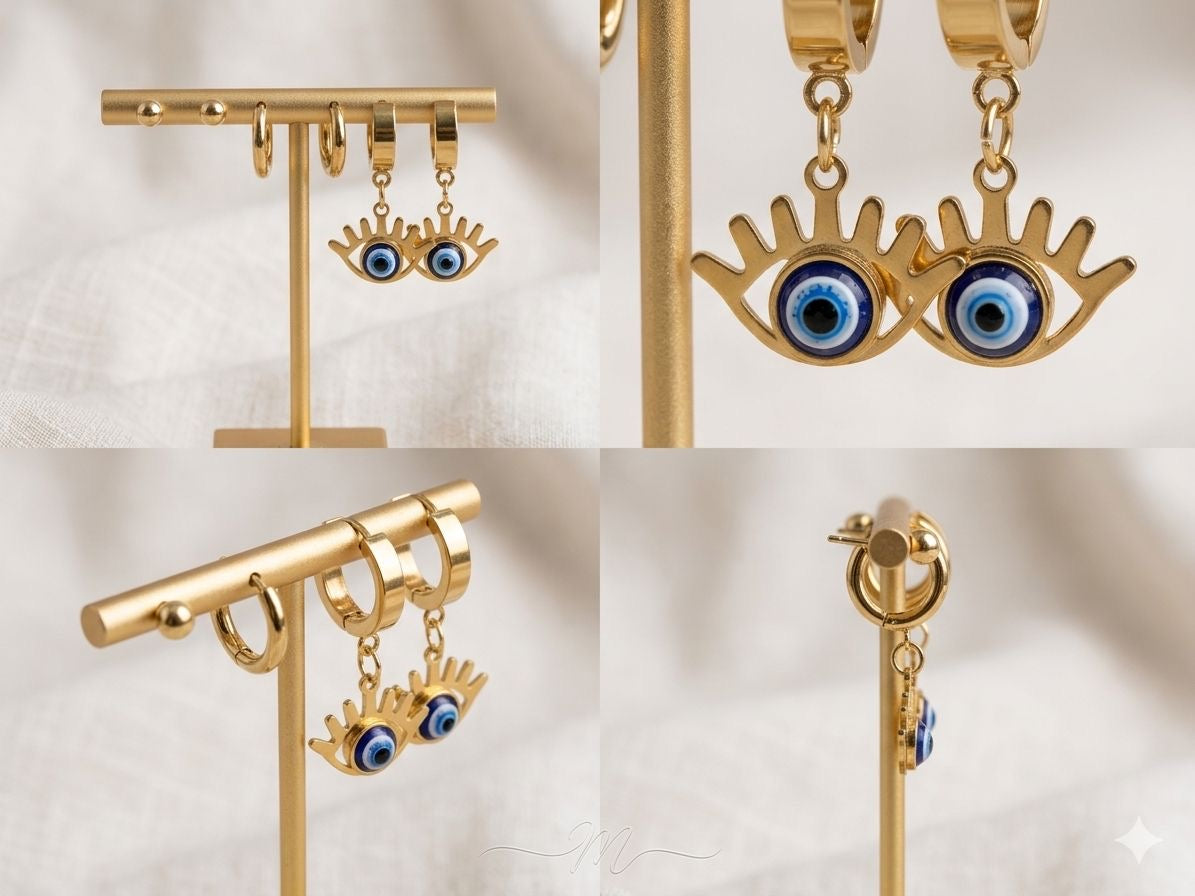 Quilted "Coco" Style Wide Evil Eyes Earrings