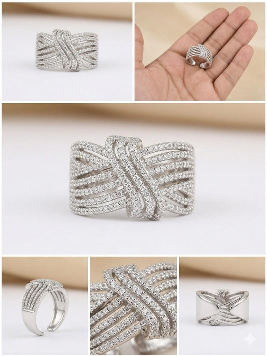 Crisscross Pavé Multi-Band Adjustable Ring