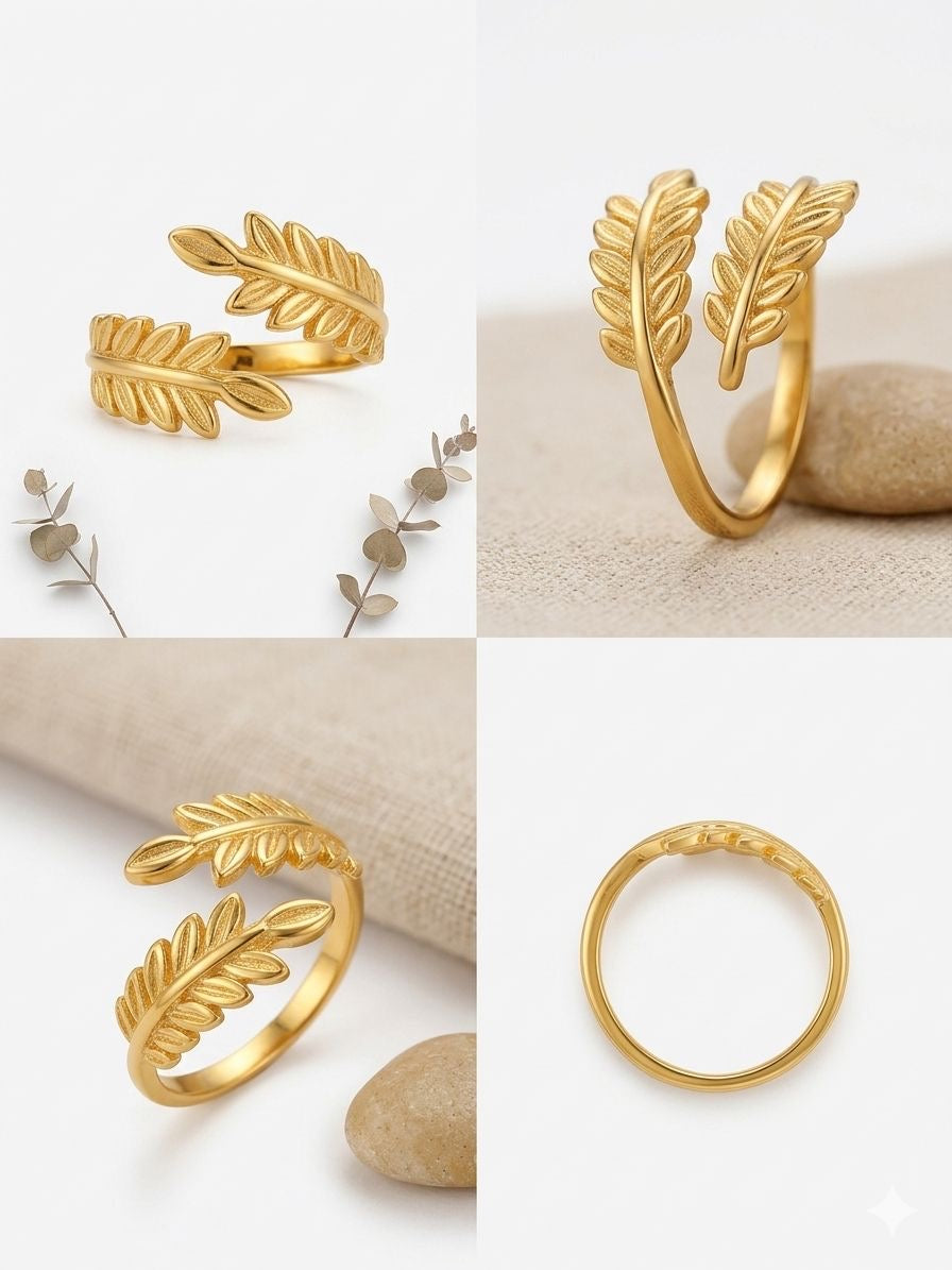 Matte Gold Laurel Leaf Bypass Anti Tarnish Ring