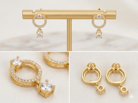 Adjustable Ribbed Bar Diamond Anti Tarnish Earrings