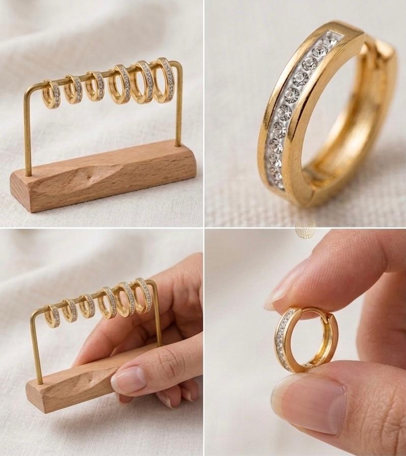 Chunky Gold Bamboo Hoop Earrings Combo