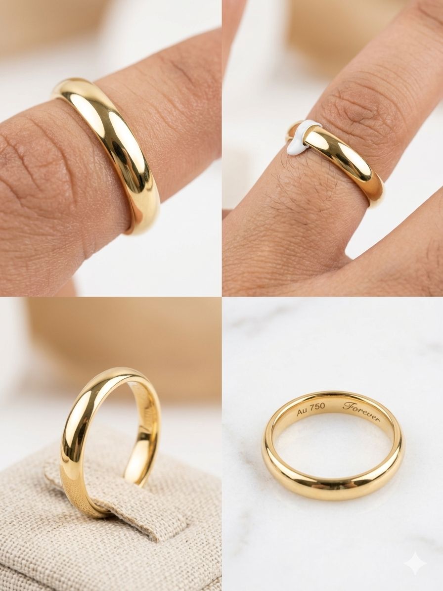 18K Yellow Gold "Forever" Domed Anti-Tarnish Wedding Band