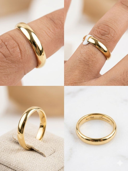 18K Yellow Gold "Forever" Domed Anti-Tarnish Wedding Band