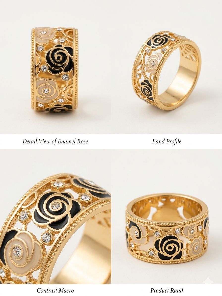 Noir Bloom Enamel Rose Ring