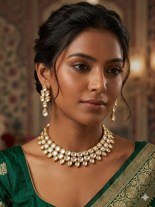 Vintage Gold Kundan Choker & Earring Set