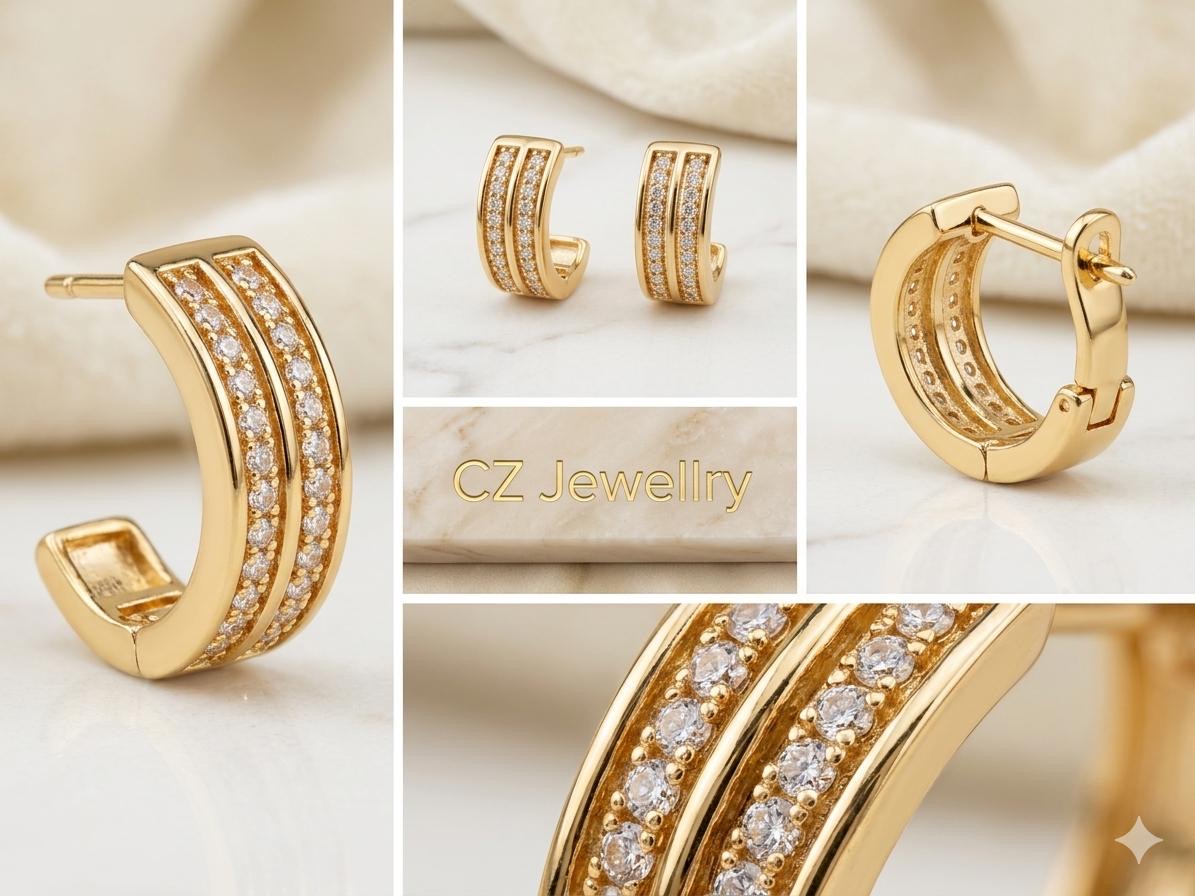 Dual-Row CZ Huggie Hoop Earrings