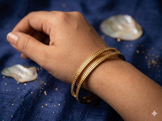 Gold Milgrain Double-Band Bangle