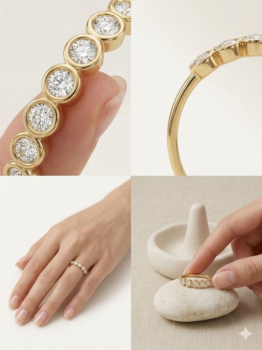 Adjustable Ribbed Bar Anti-Tarnish Diamond Band