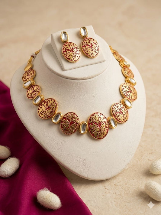 Royal Maroon Meenakari & Kundan Jewelry Set