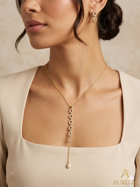 Gold Pavé Linked Circle Lariat Necklace