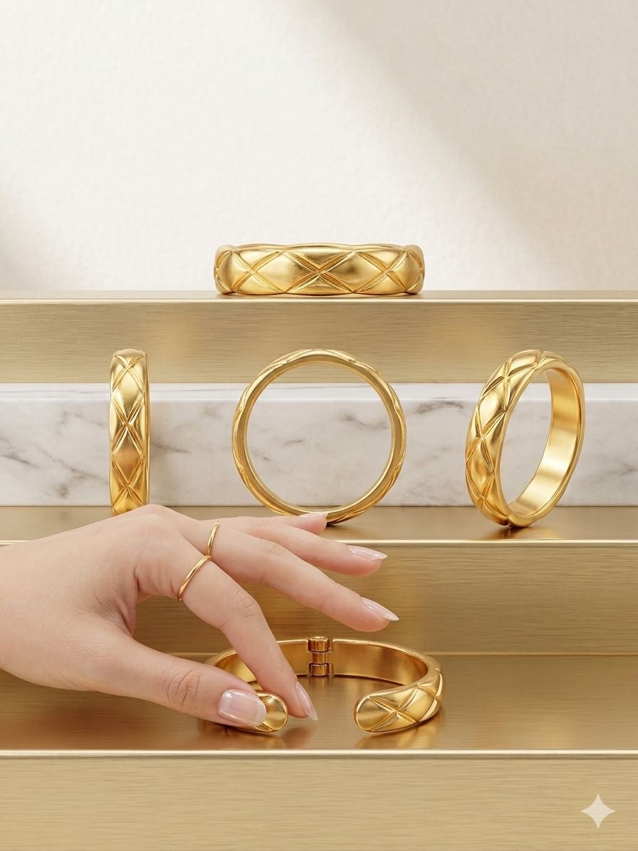 Adjustable Ribbed Bar Anti-Tarnish Diamond Band