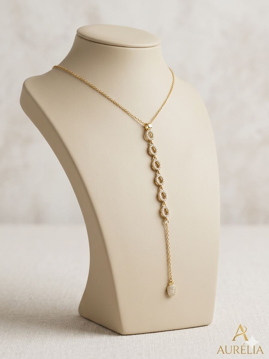 Gold Pavé Linked Circle Lariat Necklace