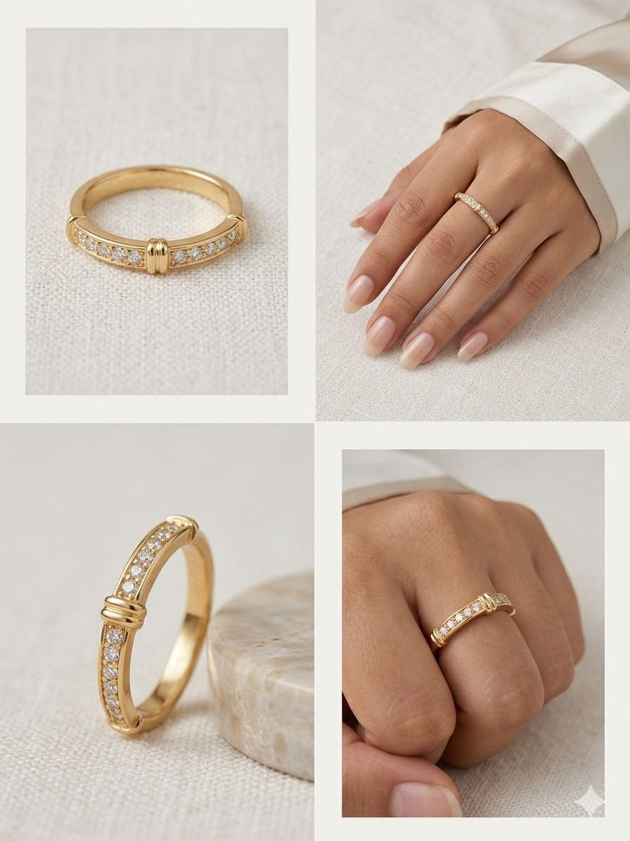 Adjustable Anti Tarnished Ribbed Bar Diamond Band