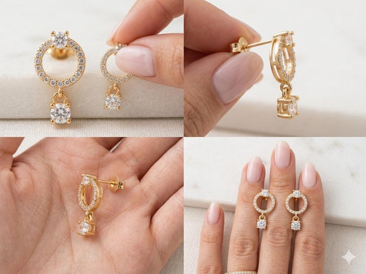 Adjustable Ribbed  Squared Diamond Anti Tarnish Earrings