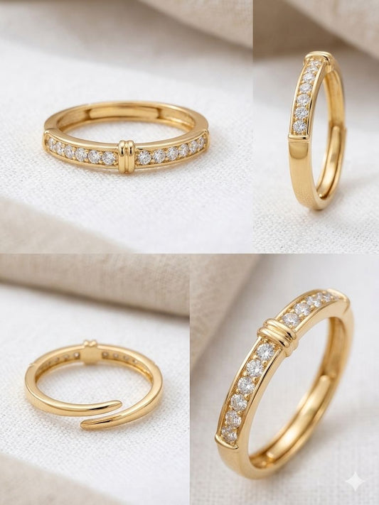 Adjustable Anti Tarnished Ribbed Bar Diamond Band