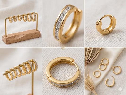 Chunky Gold Bamboo Hoop Earrings Combo