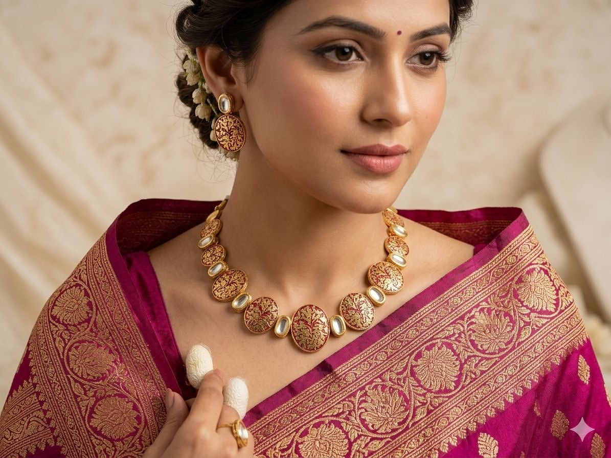 Royal Maroon Meenakari & Kundan Jewelry Set
