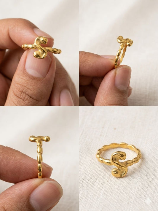 Organic "S" Initial Sculptural Anti-Tarnish Ring
