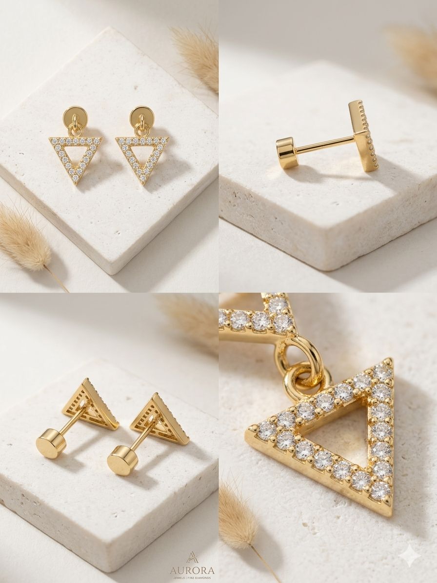 Geometric Pavé Triangle Dangle Studs