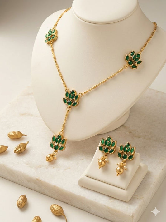 Emerald Lotus Gold Jewelry Set