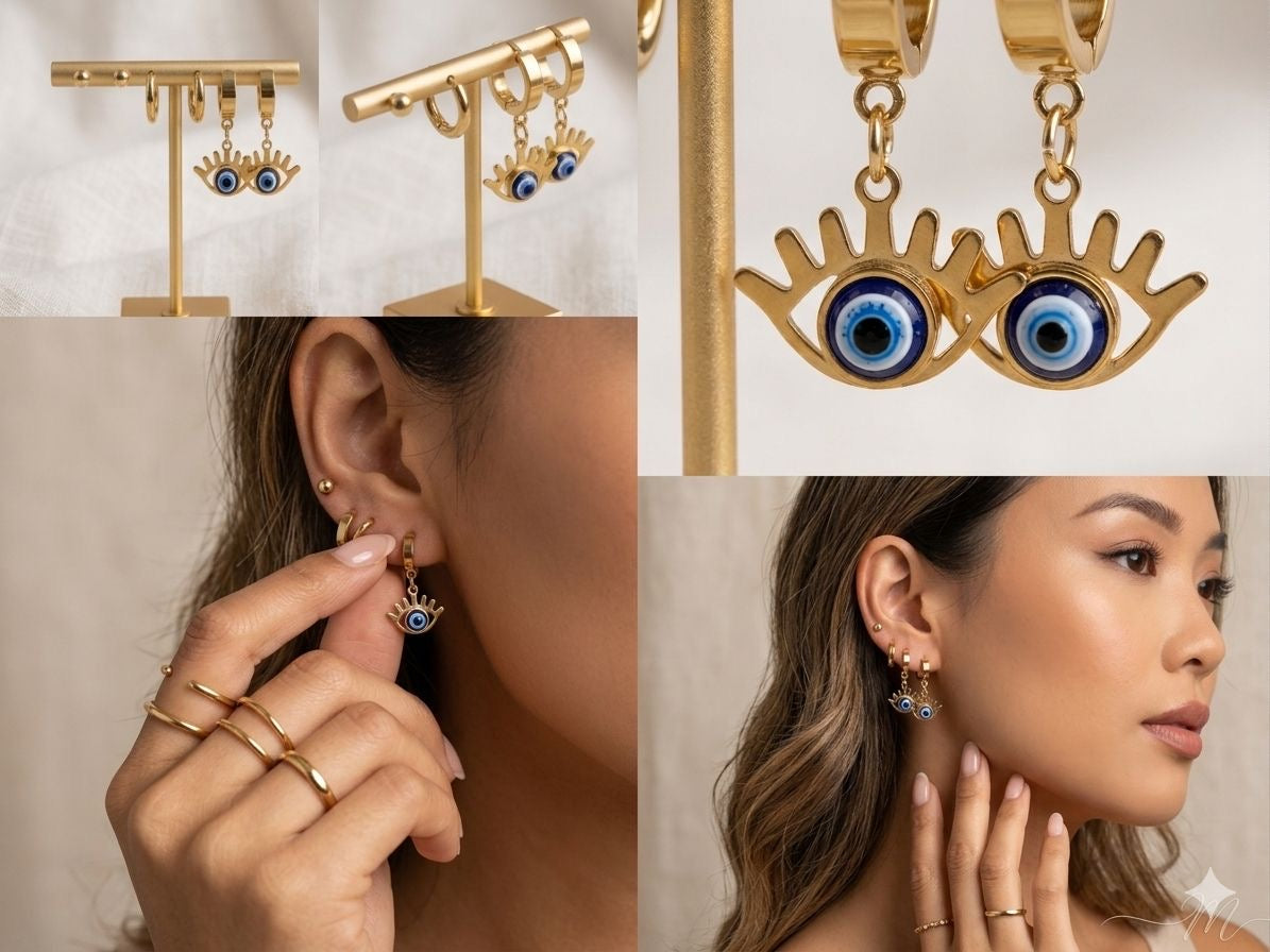 Quilted "Coco" Style Wide Evil Eyes Earrings