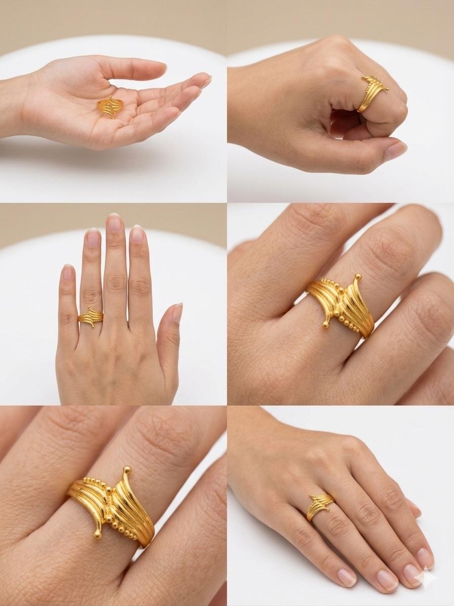 Sculpted Wave Gold Accent Adjustable Non Anti-Tarnish Ring