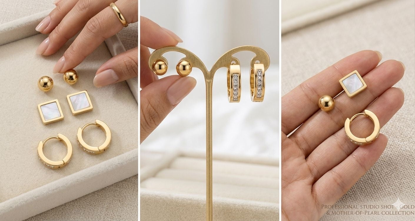 Gold & Mother-of-Pearl Capsule Earring Set