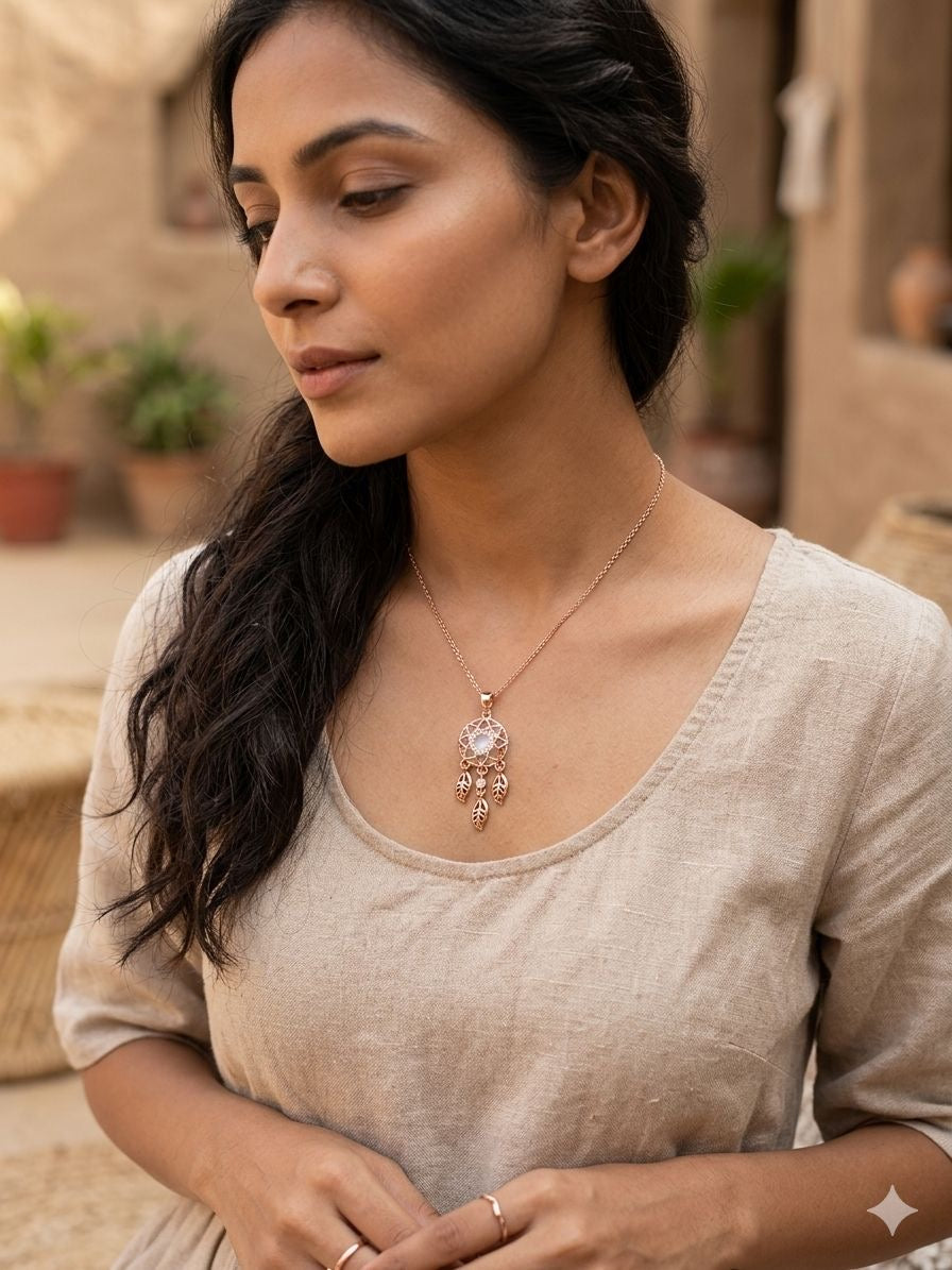 Rose Gold Dreamcatcher Pendant Necklace