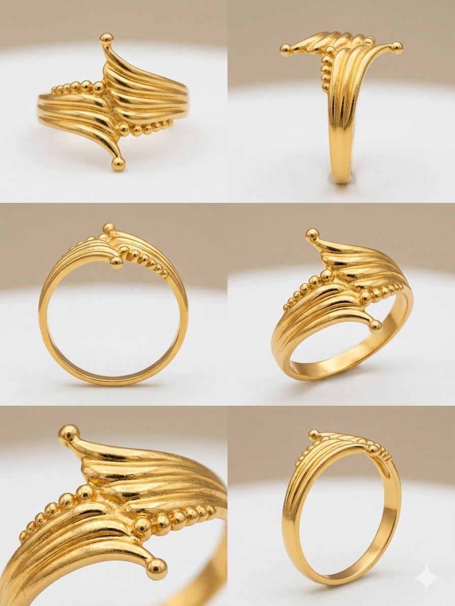 Sculpted Wave Gold Accent Adjustable Non Anti-Tarnish Ring