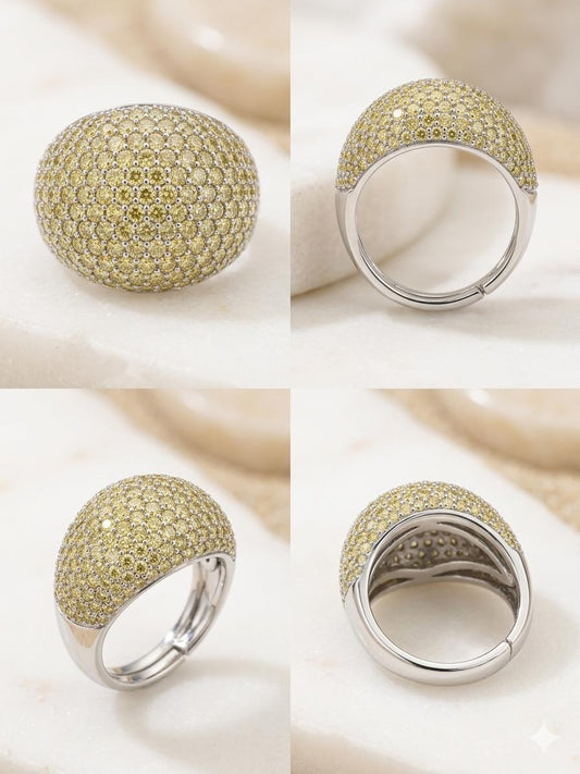 Golden Dome Pavé Statement Adjustable Ring