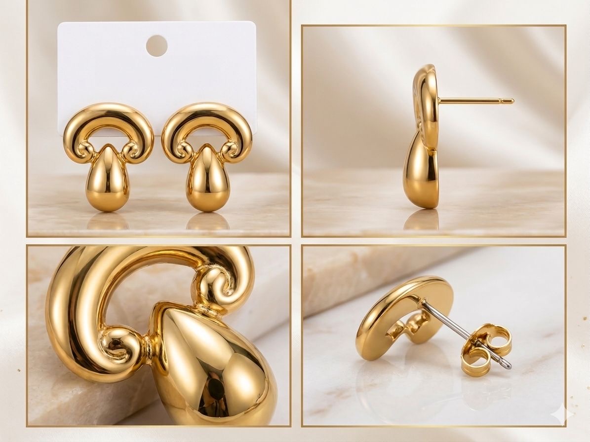 Abstract Teardrop Scroll Stud Earrings